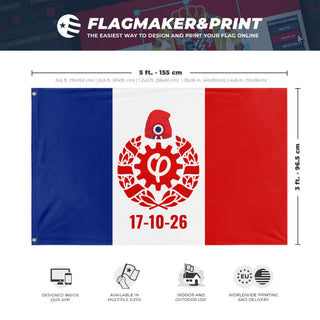A mockup depicting custom flag specifications and measurements for '17-10-26 flag'