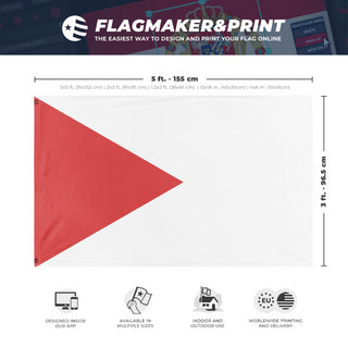 A mockup depicting custom flag specifications and measurements for 'T flag'