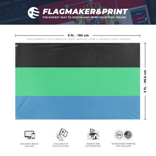 A mockup depicting custom flag specifications and measurements for 'Faiterian Order 1.0 flag'