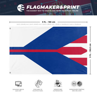 A mockup depicting custom flag specifications and measurements for 'Cool flag I made flag'