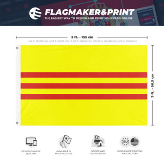 A mockup depicting custom flag specifications and measurements for 'The Flag of South Vietnam flag'