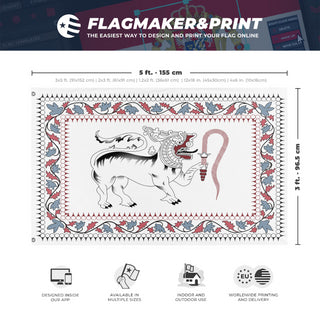 A mockup depicting custom flag specifications and measurements for 'cvx flag'