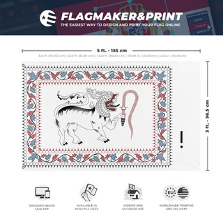 A mockup depicting custom flag specifications and measurements for 'th flag'