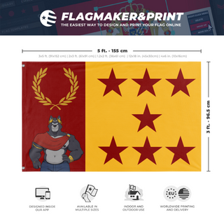 A mockup depicting custom flag specifications and measurements for 'Adastran Empire flag'