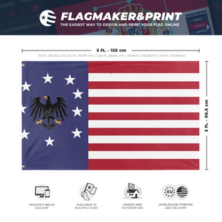 A mockup depicting custom flag specifications and measurements for 'America'