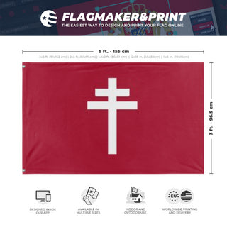 A mockup depicting custom flag specifications and measurements for 'Republic of Free France flag'