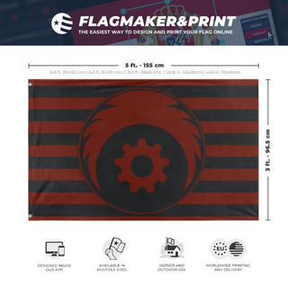 A mockup depicting custom flag specifications and measurements for 'steelplague flag'
