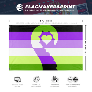 A mockup depicting custom flag specifications and measurements for 'Monster flag'