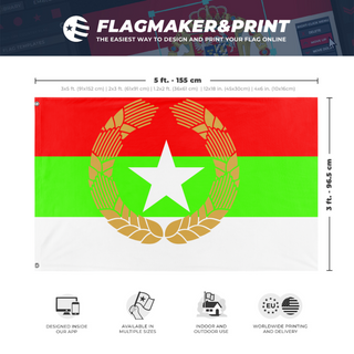 A mockup depicting custom flag specifications and measurements for 'Republic of new abhakzia flag'