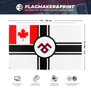 A mockup depicting custom flag specifications and measurements for 'Reyism Canadian Republic flag'