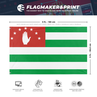 A mockup depicting custom flag specifications and measurements for 'Abkhazia flag'