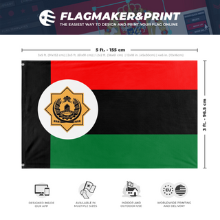 A mockup depicting custom flag specifications and measurements for 'UAE empire flag'