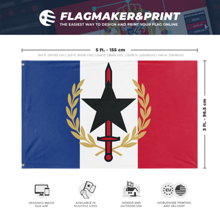 A mockup depicting custom flag specifications and measurements for 'Reyism France flag'