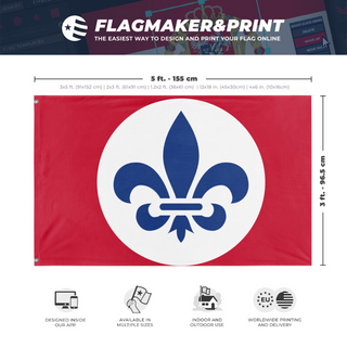 A mockup depicting custom flag specifications and measurements for 'Reyism Anti Monarchist Movement flag'