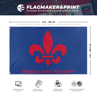 A mockup depicting custom flag specifications and measurements for 'Slogan flag'