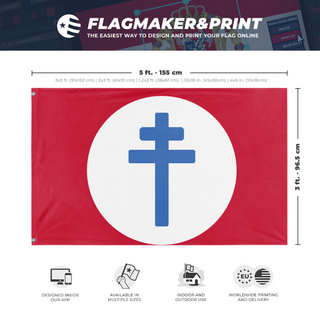 A mockup depicting custom flag specifications and measurements for 'Reyism flag'