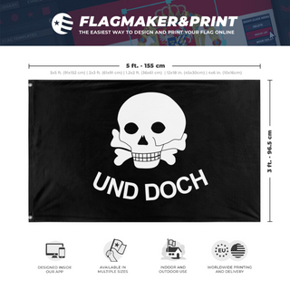 A mockup depicting custom flag specifications and measurements for 'Frei Korp flag'