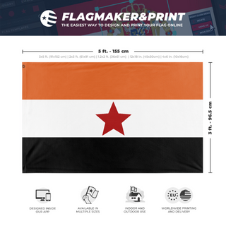 A mockup depicting custom flag specifications and measurements for 'Western Central flag'
