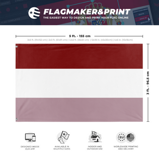 A mockup depicting custom flag specifications and measurements for 'National Queer Flag'