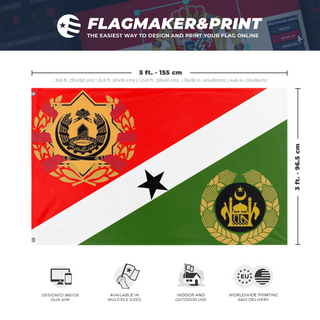 A mockup depicting custom flag specifications and measurements for 'Afghanistan redsign flag'