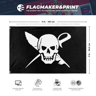 A mockup depicting custom flag specifications and measurements for 'silvertoungue flag'