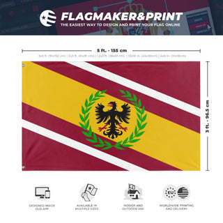 A mockup depicting custom flag specifications and measurements for 'State Of Fiberlamd flag'