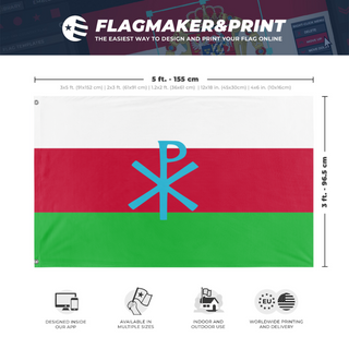 A mockup depicting custom flag specifications and measurements for 'Snowlandia flag'