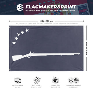 A mockup depicting custom flag specifications and measurements for 'United Steppe Republic flag'