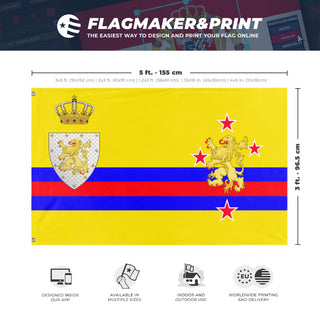 A mockup depicting custom flag specifications and measurements for 'judah flag'