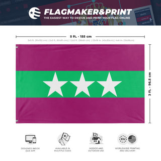 A mockup depicting custom flag specifications and measurements for 'Esperanza.Arts flag'