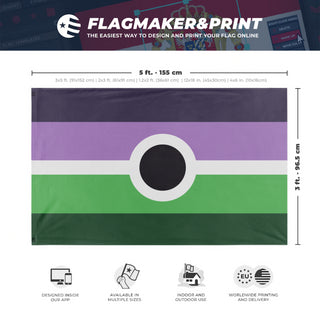 A mockup depicting custom flag specifications and measurements for 'Voidpunk Pride flag'