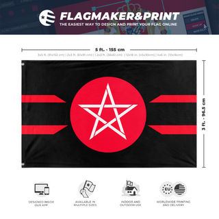 A mockup depicting custom flag specifications and measurements for 'Republic of Dragonia flag'