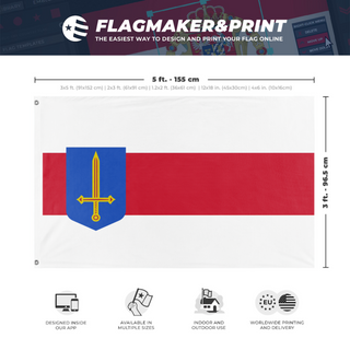 A mockup depicting custom flag specifications and measurements for 'a flag'