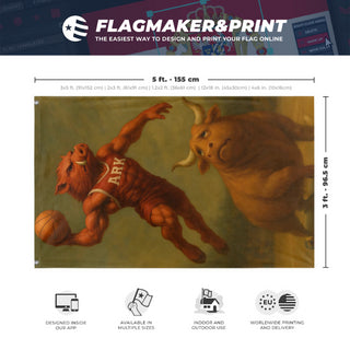 A mockup depicting custom flag specifications and measurements for 'yogurt flag'