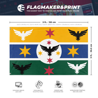A mockup depicting custom flag specifications and measurements for 'Eagles & Stars flag'