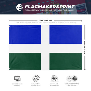A mockup depicting custom flag specifications and measurements for 'New Columbia flag'