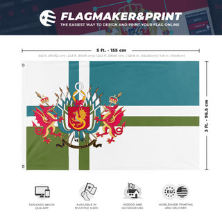 A mockup depicting custom flag specifications and measurements for 'Aniceile34 flag'