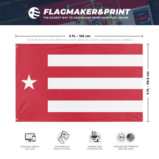 A mockup depicting custom flag specifications and measurements for 'Default flag'