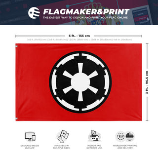 A mockup depicting custom flag specifications and measurements for 'Galactic Empire flag'