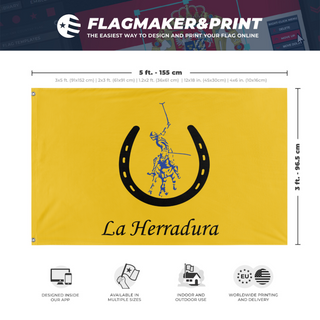 A mockup depicting custom flag specifications and measurements for 'La Herradura Polo Club flag'