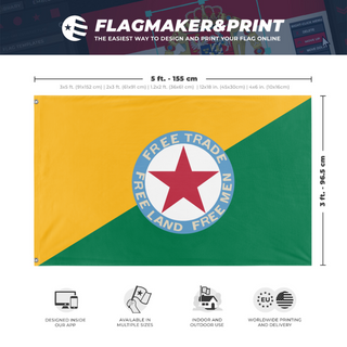 A mockup depicting custom flag specifications and measurements for 'Social-Georgism flag'