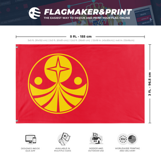 A mockup depicting custom flag specifications and measurements for 'Galactic Empire - Foundation flag'