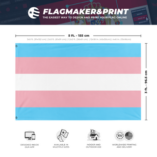 A mockup depicting custom flag specifications and measurements for 'Trans flag'