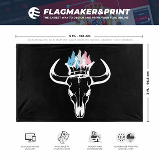 A mockup depicting custom flag specifications and measurements for 'recalcitrant flag'