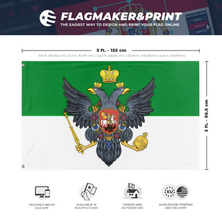 A mockup depicting custom flag specifications and measurements for 'Transbaikal Principality Flag'