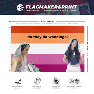 A mockup depicting custom flag specifications and measurements for 'lessi x erin flag'