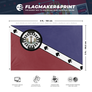 A mockup depicting custom flag specifications and measurements for 'Free New Vegas flag'