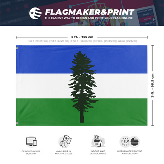 A mockup depicting custom flag specifications and measurements for 'Cascadia flag'