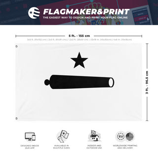 A mockup depicting custom flag specifications and measurements for 'railer flag'