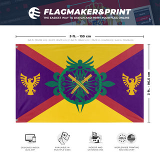 A mockup depicting custom flag specifications and measurements for 'Caasi Republic Flag'